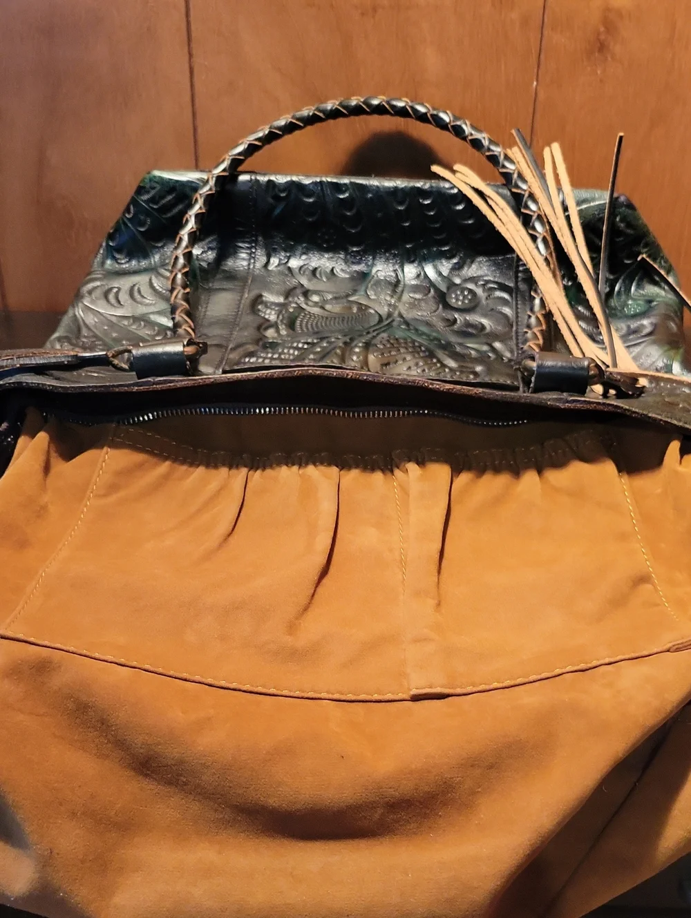 Patricia Nash Teal & Emerald Embossed Leather Tote with Braided Straps